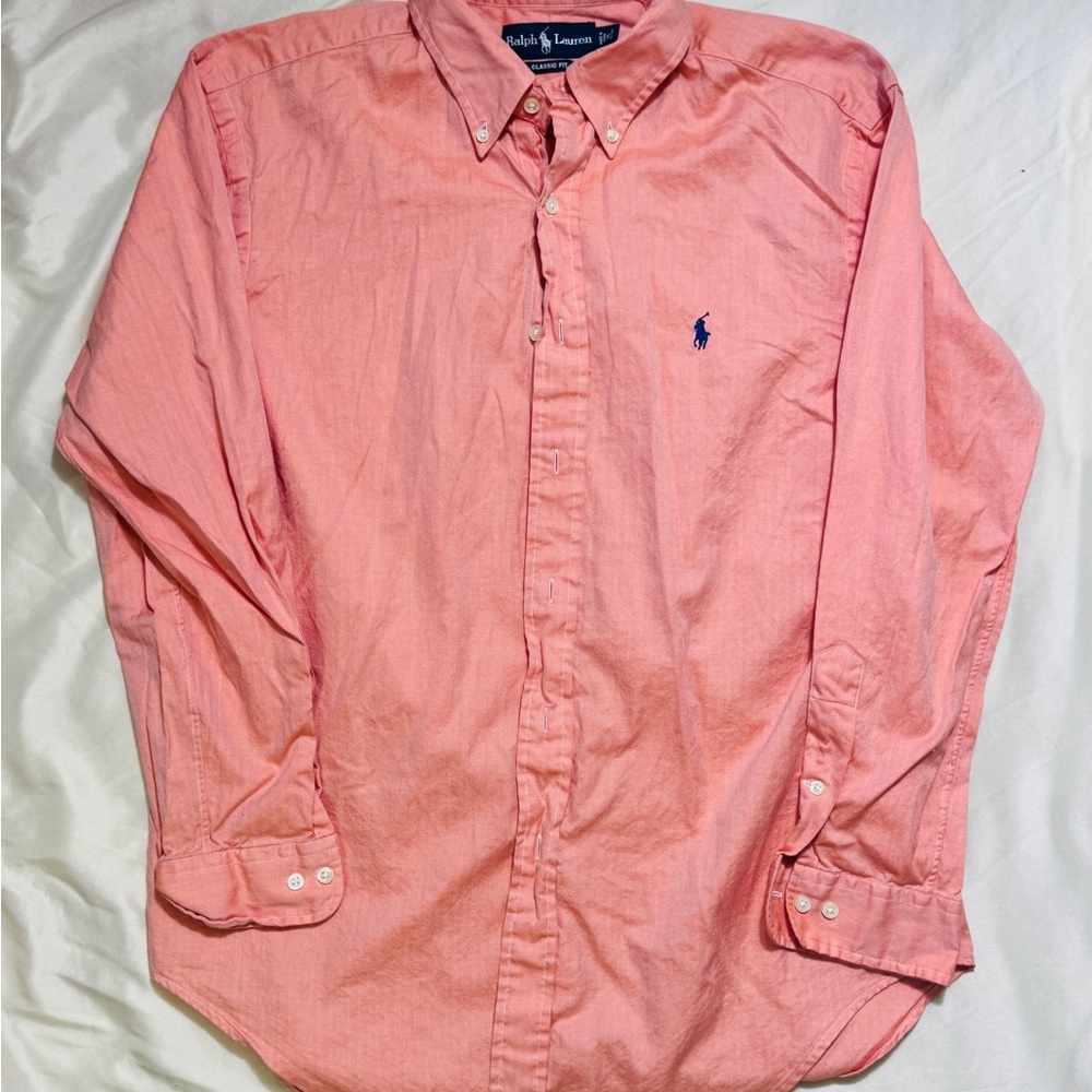 Ralph Lauren Men's Coral Button-Down Shirt herringbone pattern